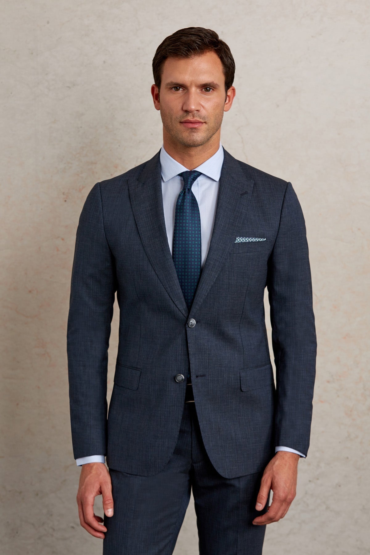 Slim Fit Wool Blend Navy Peak Lapel Classic Suit - SAYKI
