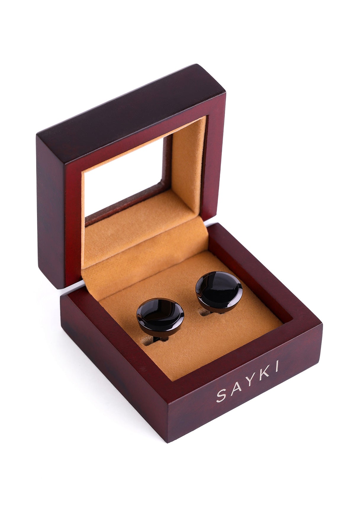 Solid Black Natural Stone Cufflinks - SAYKI - 8682819246170