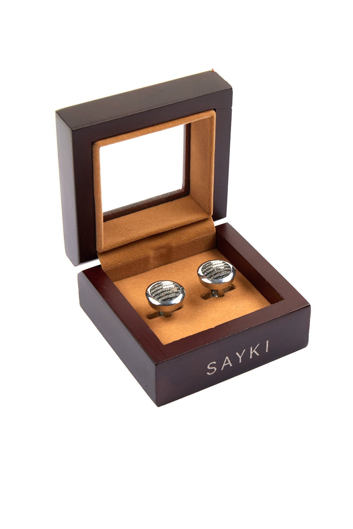 Striped Natural Stone Round Cufflinks - SAYKI