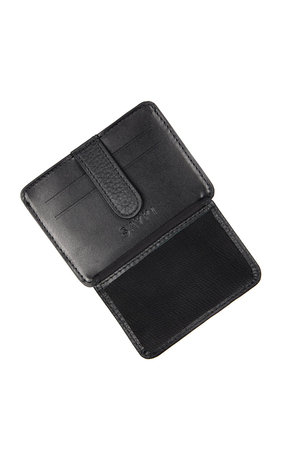 Textured Leather Black Card Case - SAYKI