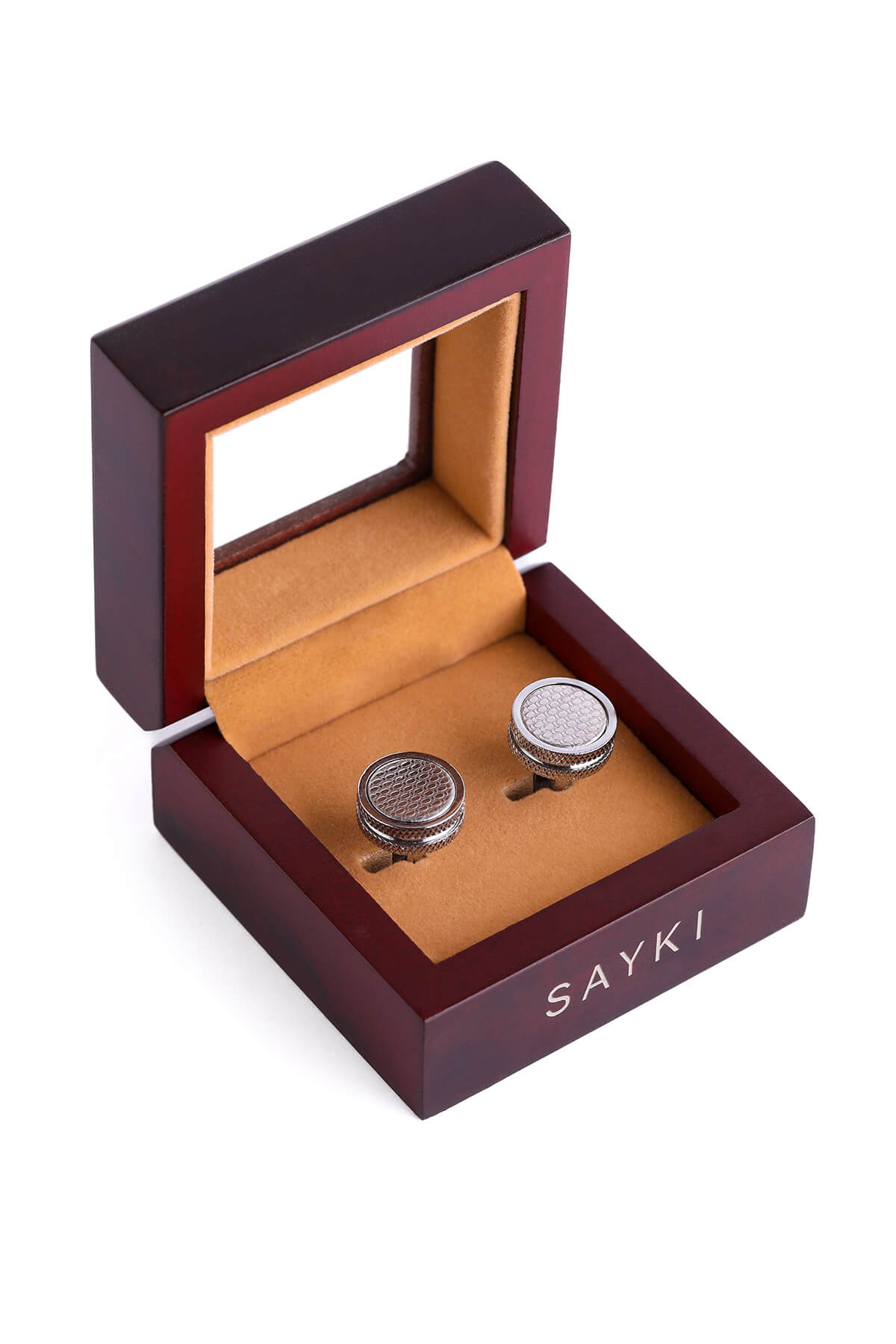 Textured Natural Stone Round Cufflinks - SAYKI