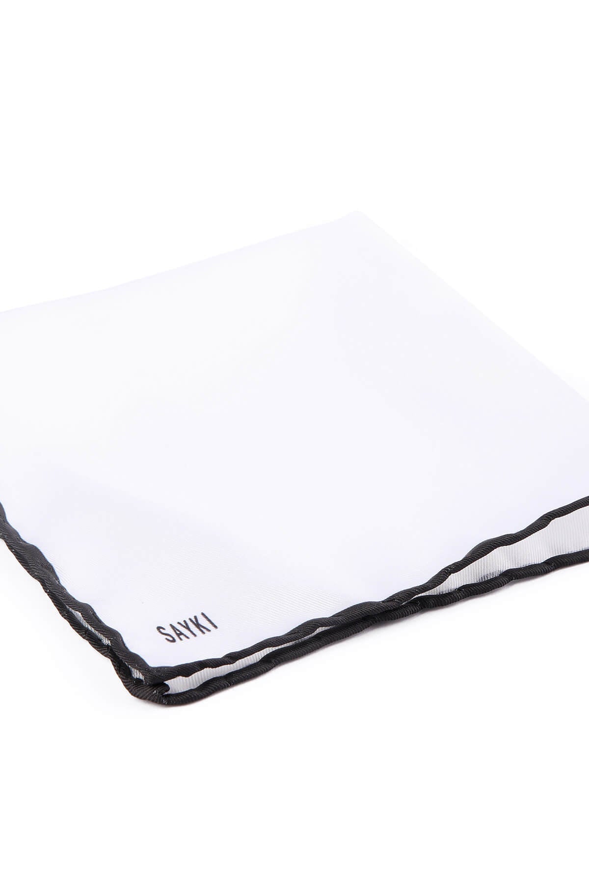Thin Black Trim Classic White Pocket Square - SAYKI