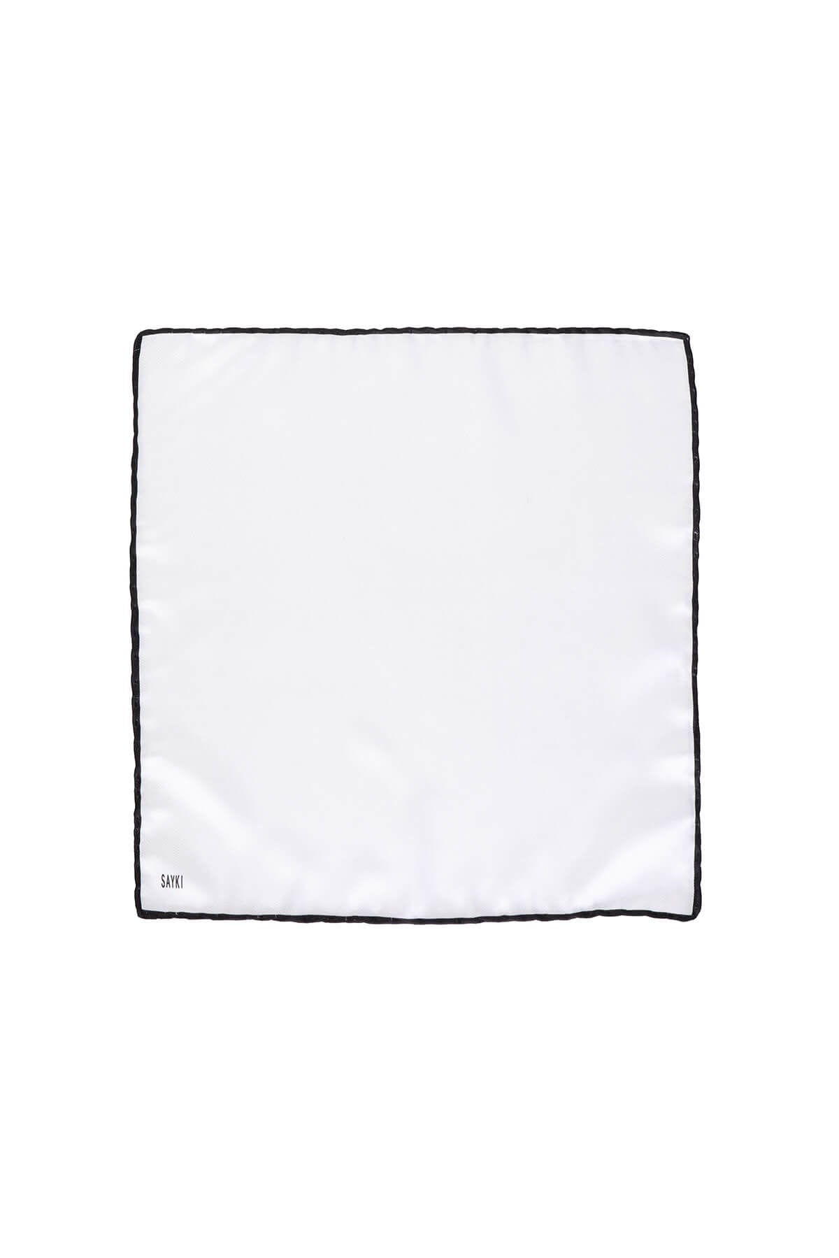 Thin Black Trim Classic White Pocket Square - SAYKI