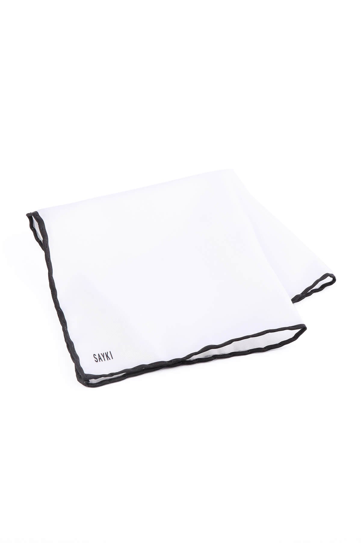 Thin Black Trim Classic White Pocket Square - SAYKI
