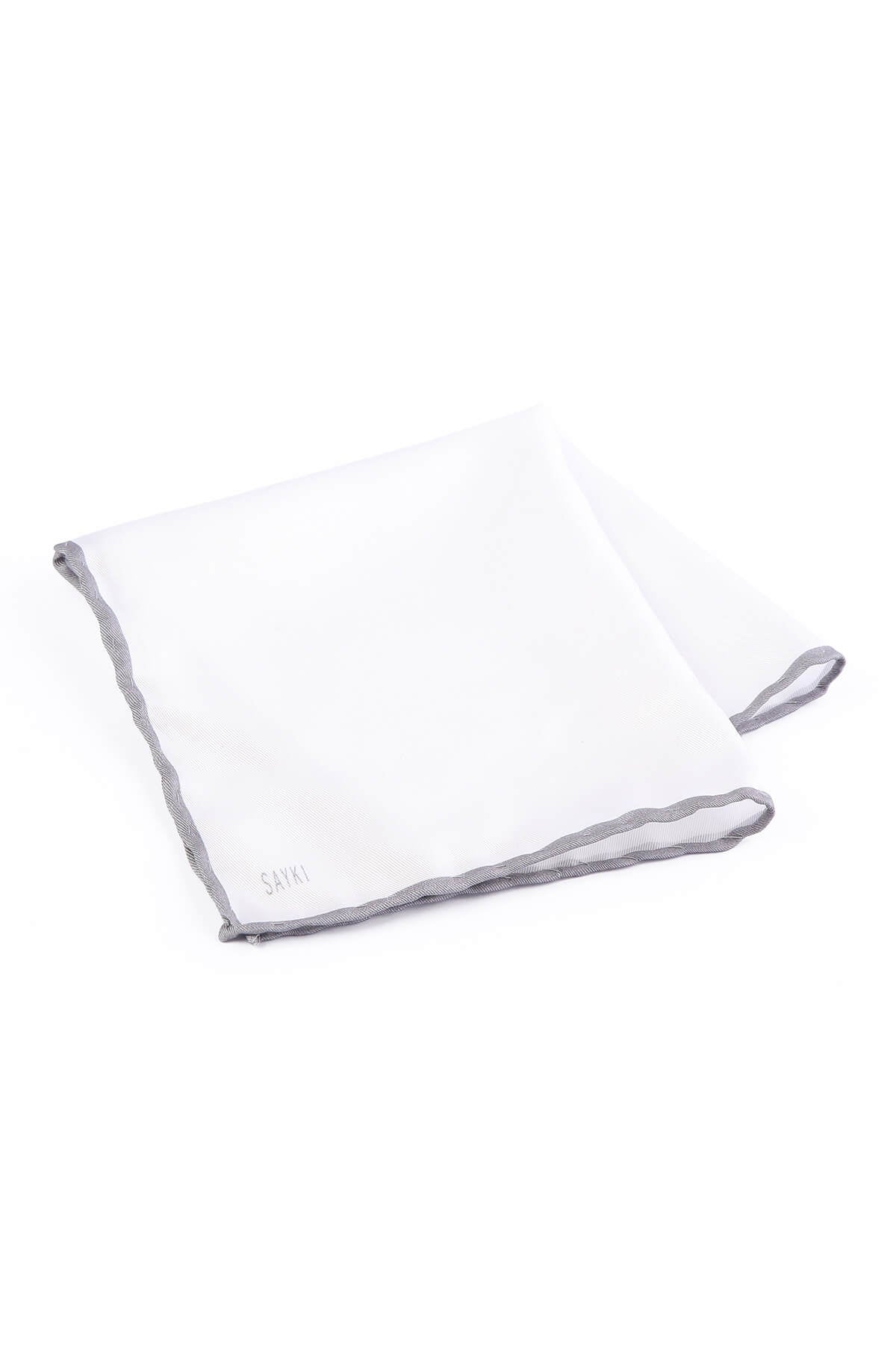 Thin Gray Trim Classic White Pocket Square - SAYKI