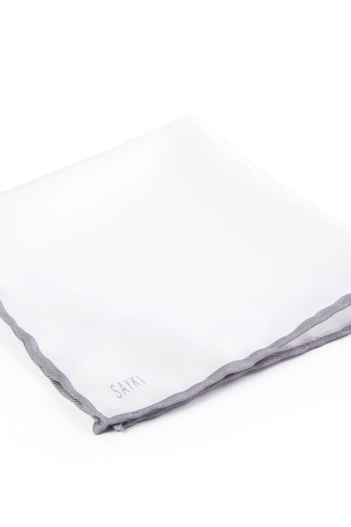 Thin Gray Trim Classic White Pocket Square - SAYKI