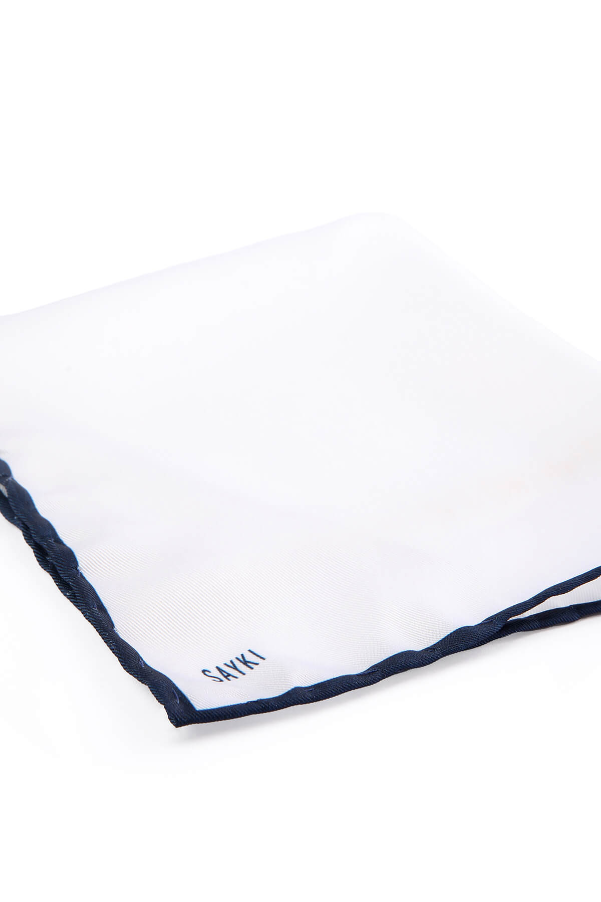 Thin Navy Trim Classic White Pocket Square - SAYKI