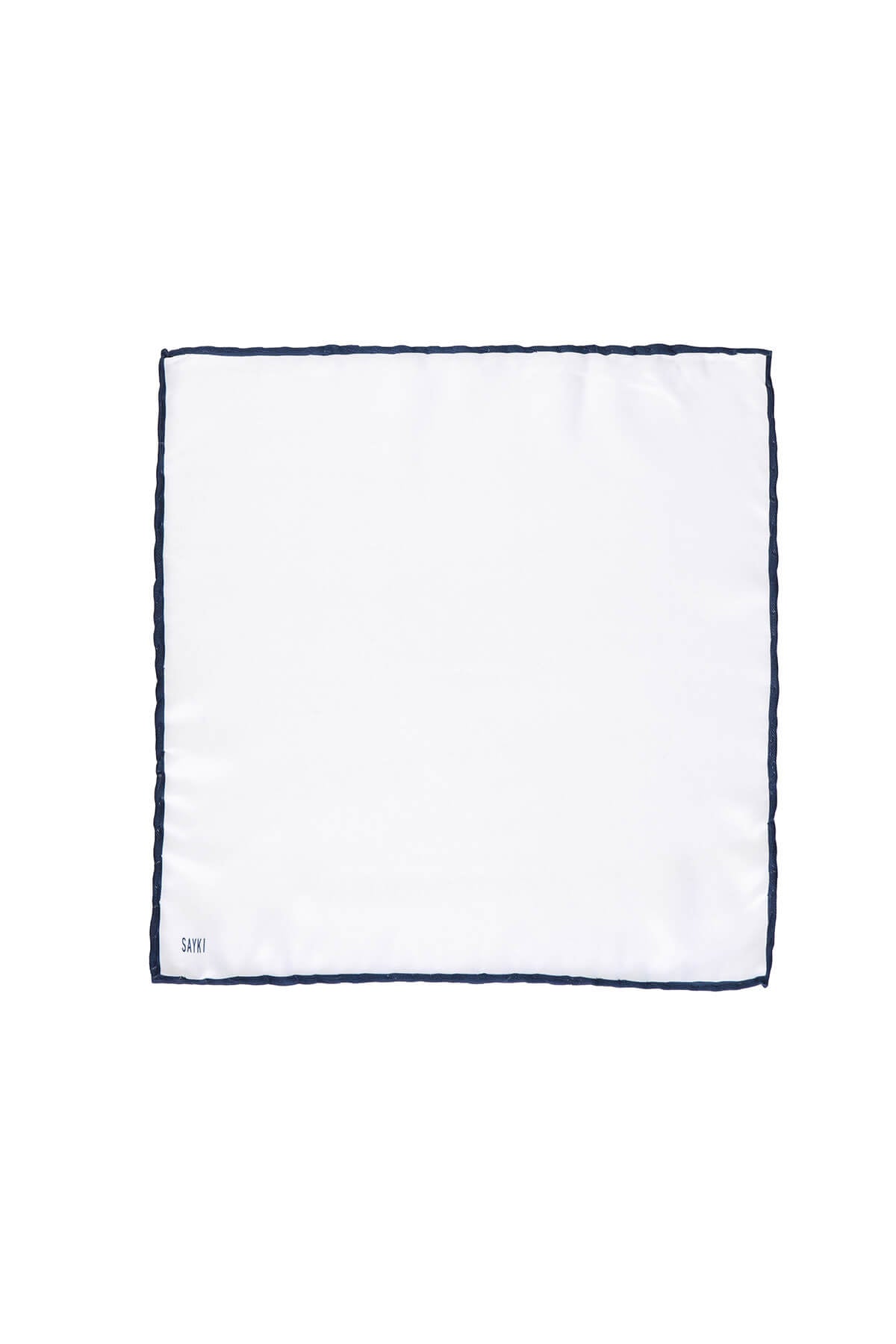Thin Navy Trim Classic White Pocket Square - SAYKI