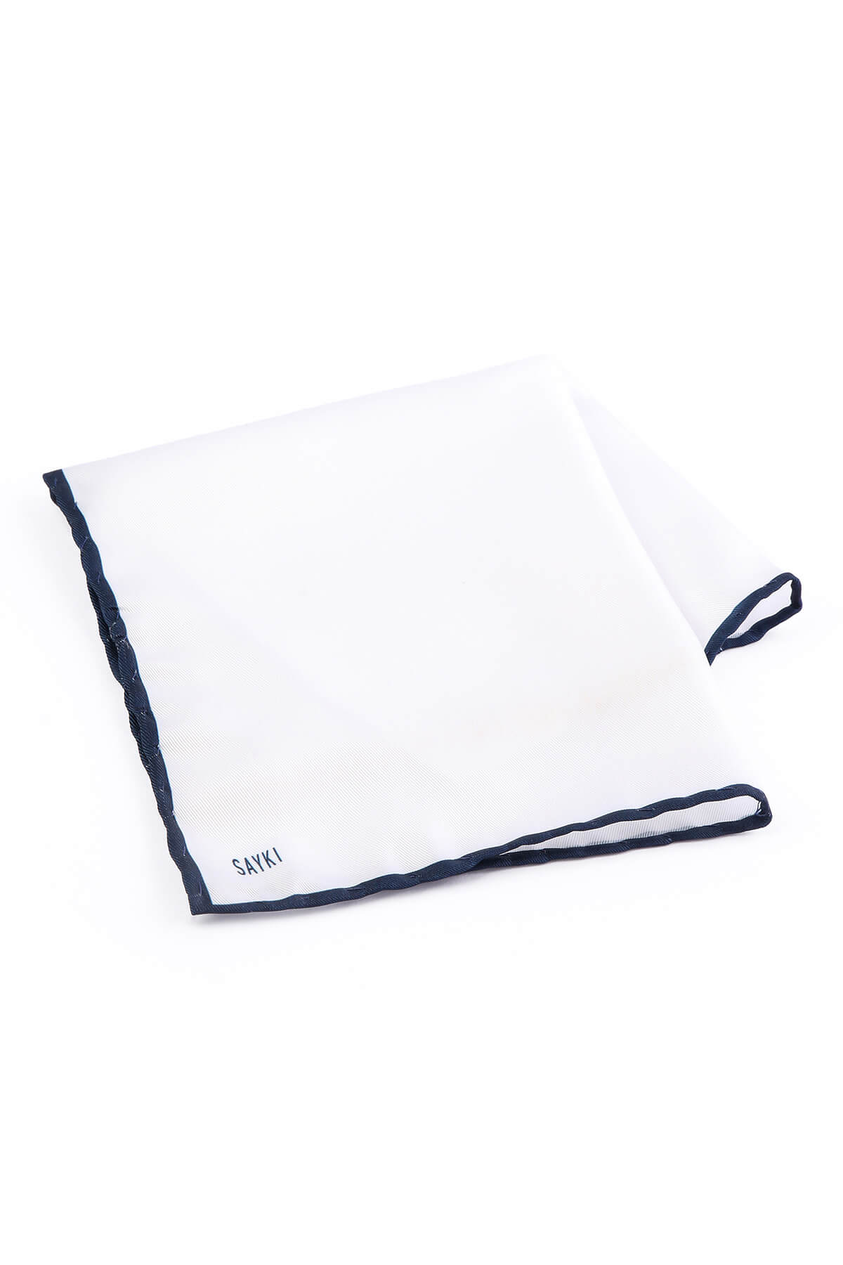 Thin Navy Trim Classic White Pocket Square - SAYKI