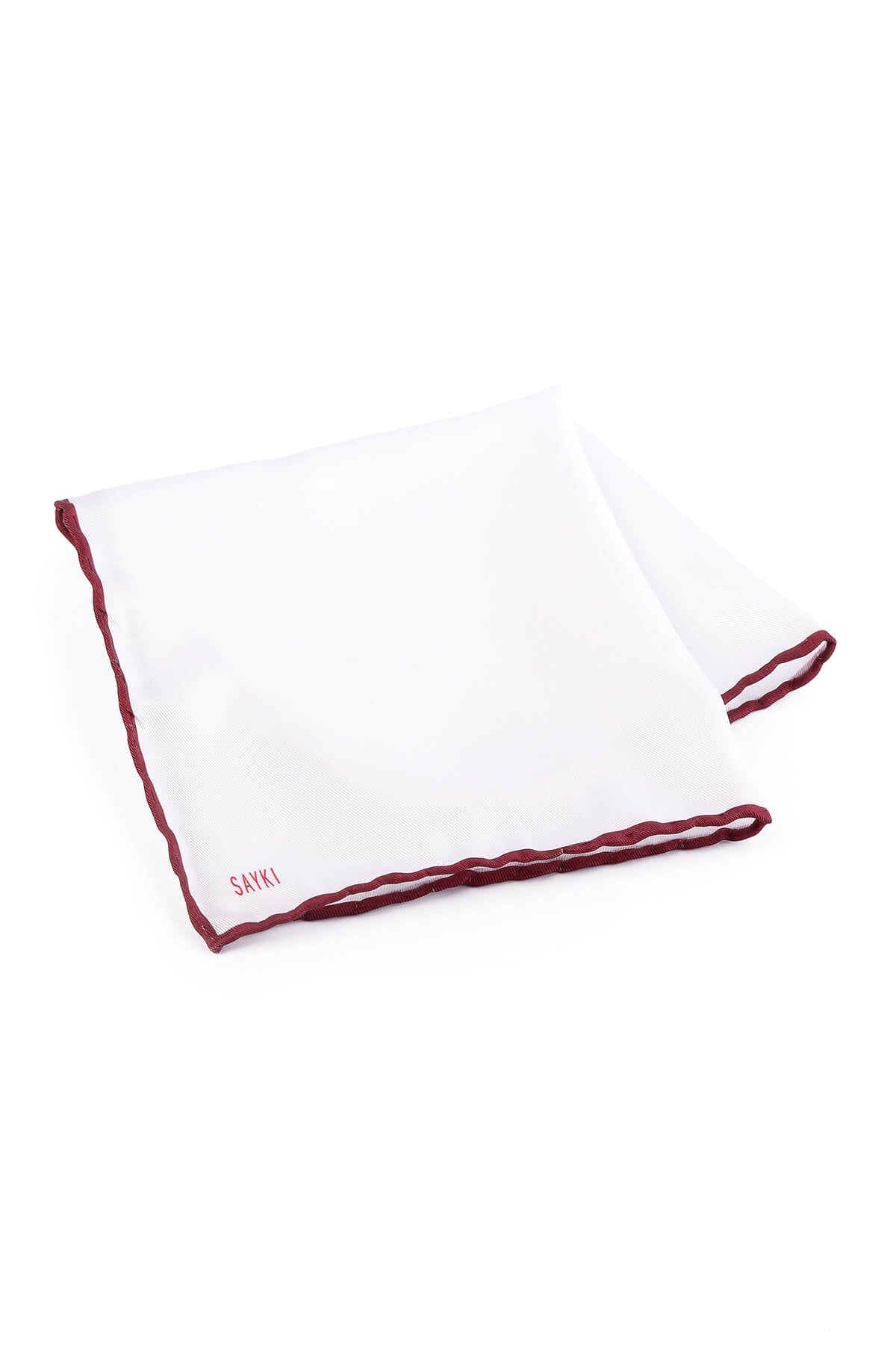 Thin Red Trim Classic White Pocket Square - SAYKI