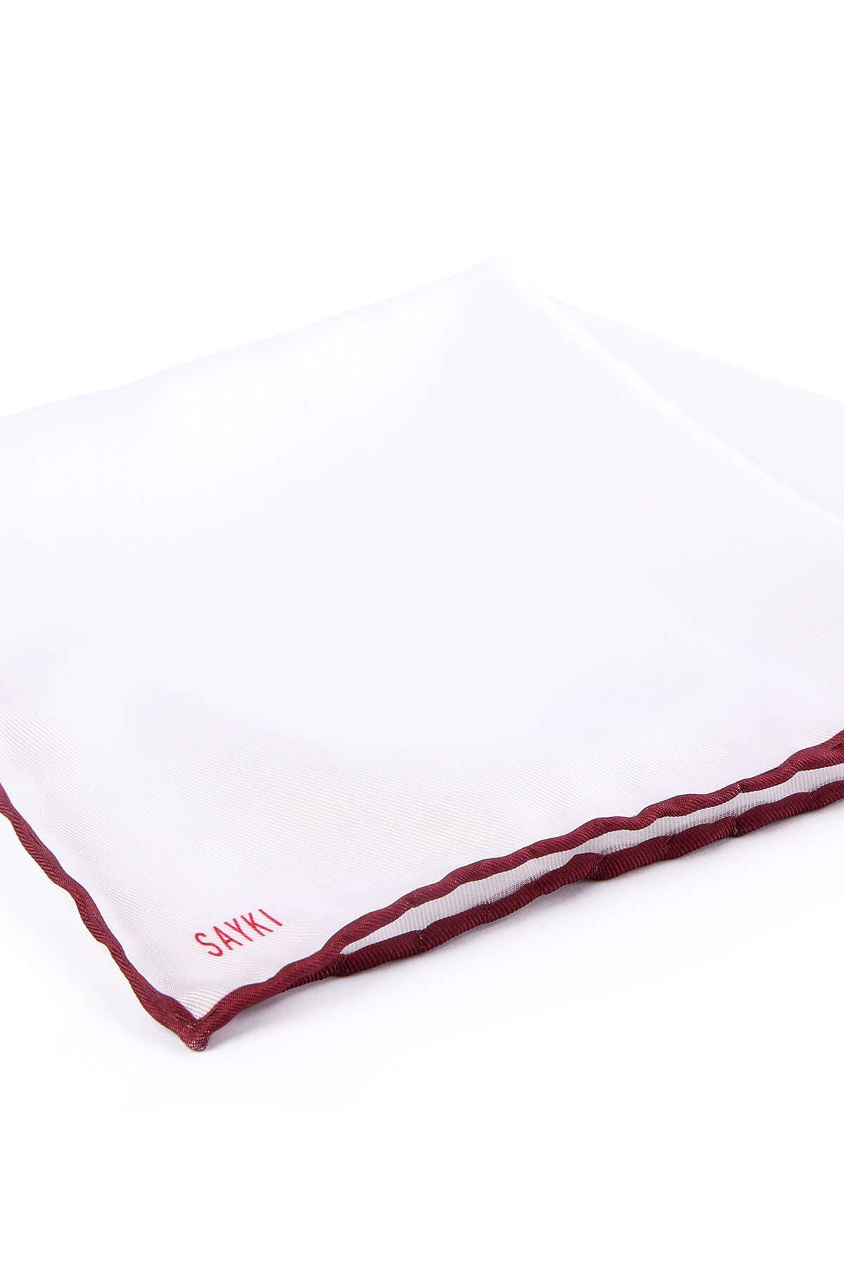 Thin Red Trim Classic White Pocket Square - SAYKI