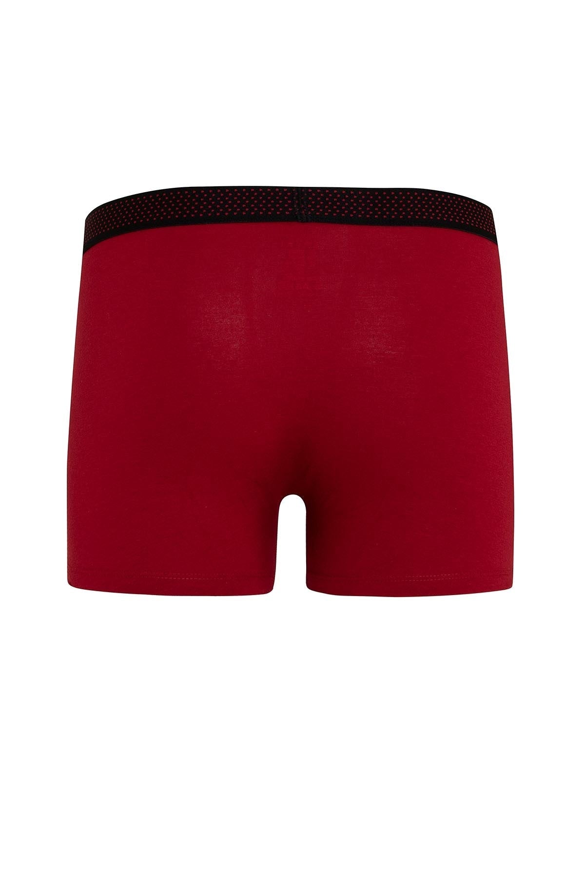 Red men’s boxer briefs with a black elastic waistband featuring a subtle textured pattern.