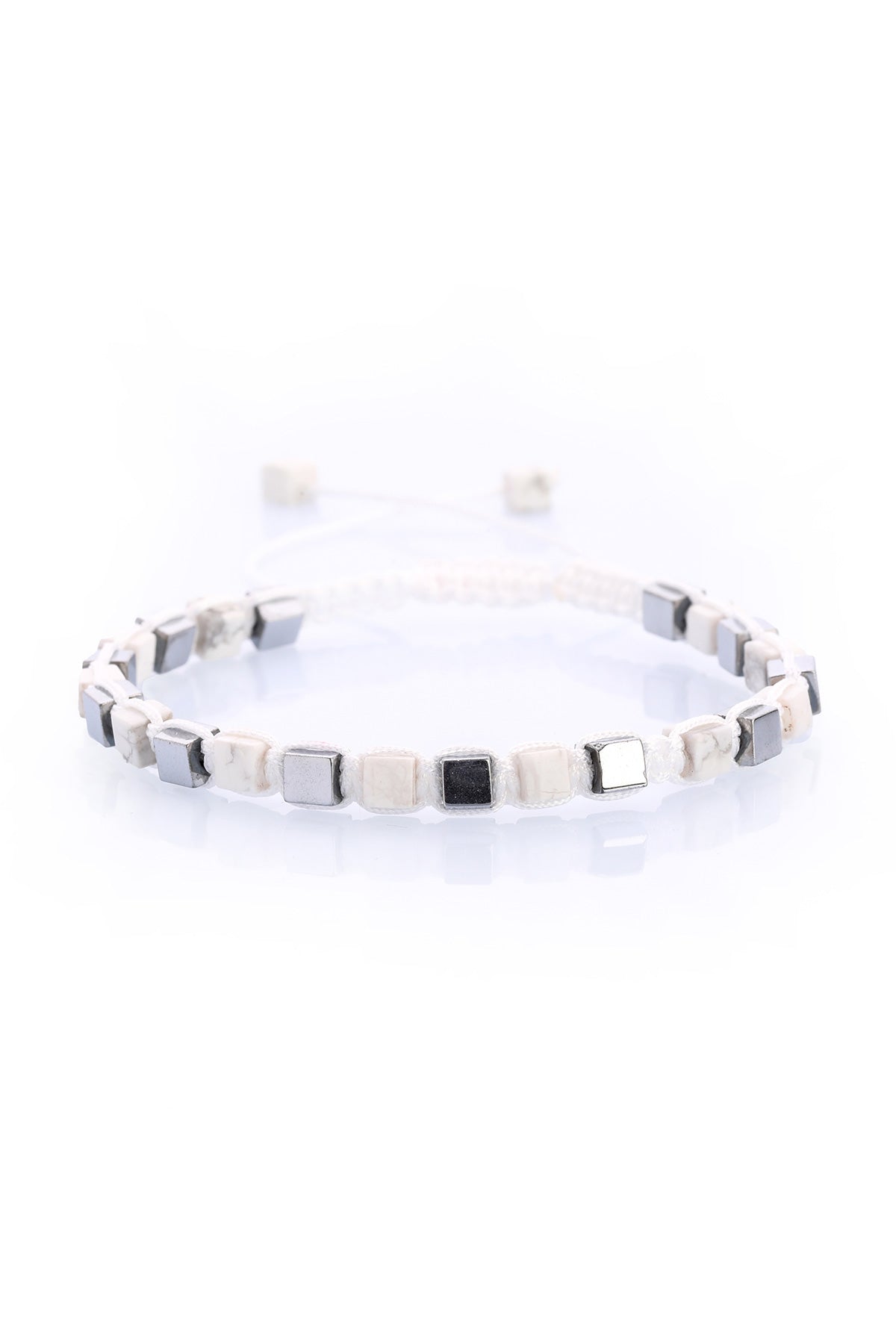 White Square Bead Natural Stone Bracelet - SAYKI