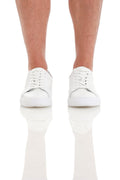 100% Genuine Leather White Lace-Up Sneakers