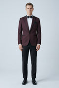 Slim Fit Micro Grid Burgundy Peak Lapel Classic Tuxedo