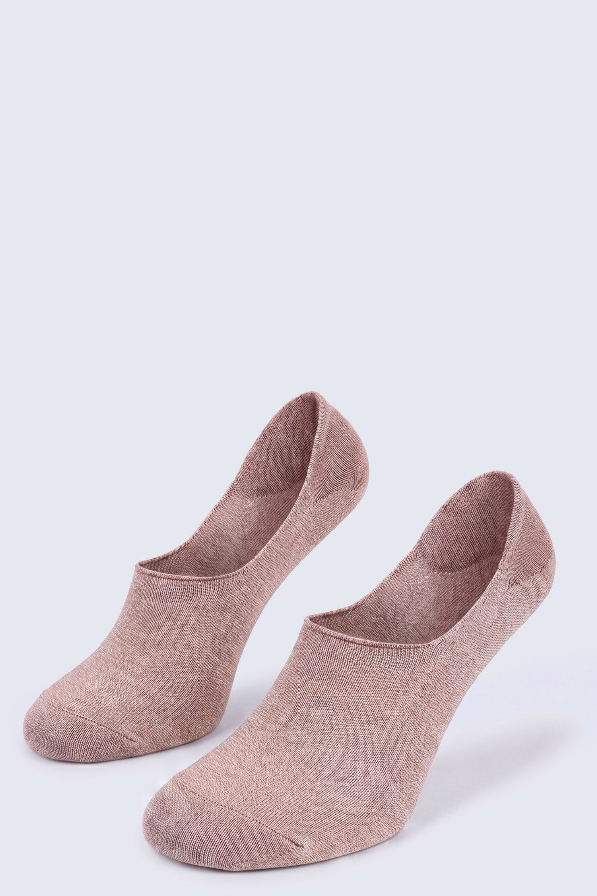 A pair of blush pink no show basic cotton beige socks with a subtle textured pattern in a 2 pack set