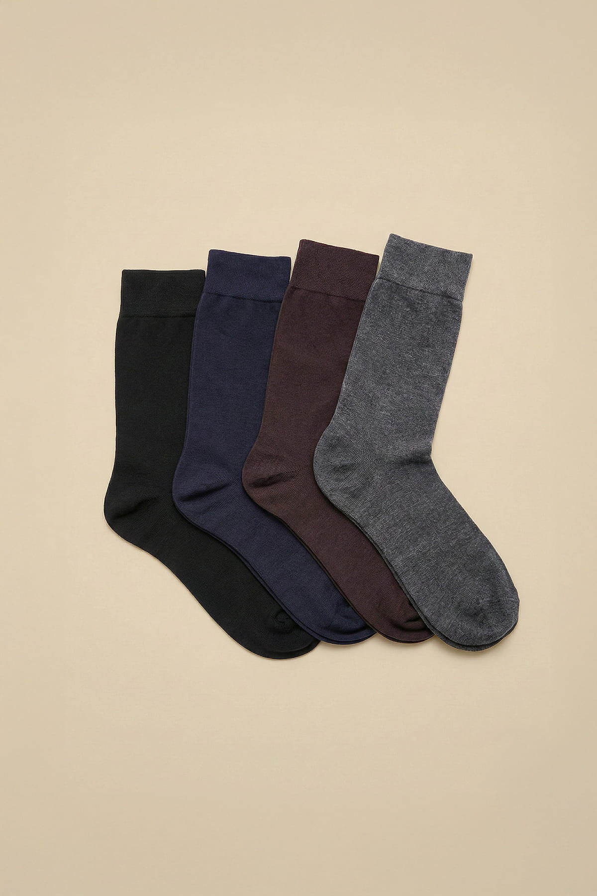 Set of four classic crew socks in black navy burgundy and gray socket bamboo dress socks set