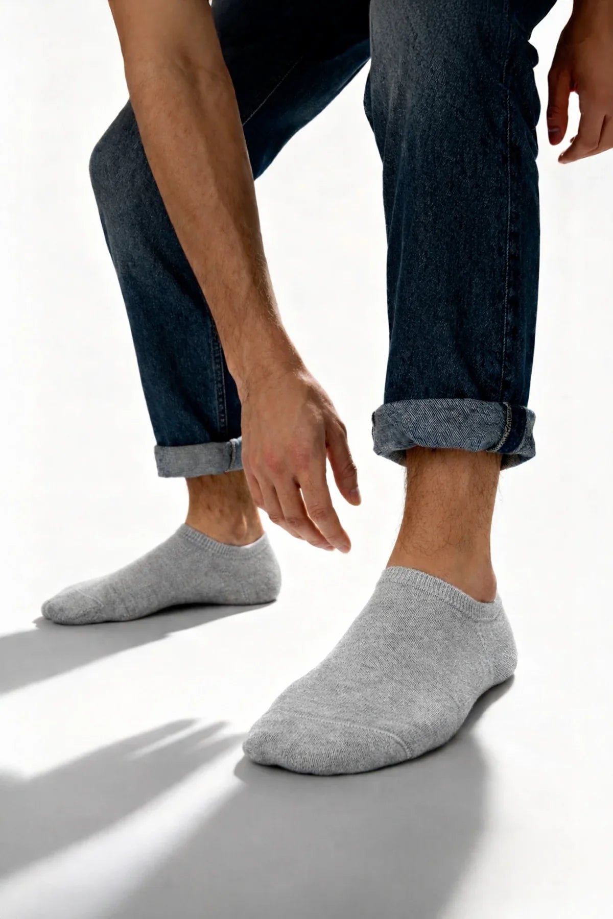 Gray no show ankle socks made of soft textured bamboo knit fabric shown from the back in a 5 pack set