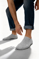 Gray no show ankle socks made of soft textured bamboo knit fabric shown from the back in a 5 pack set