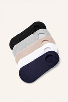 Set of five no show bamboo socks in black heather gray beige white and navy blue for low cut shoe wear