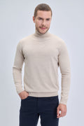 Regular Fit Beige Turtleneck Wool-Blend Sweater