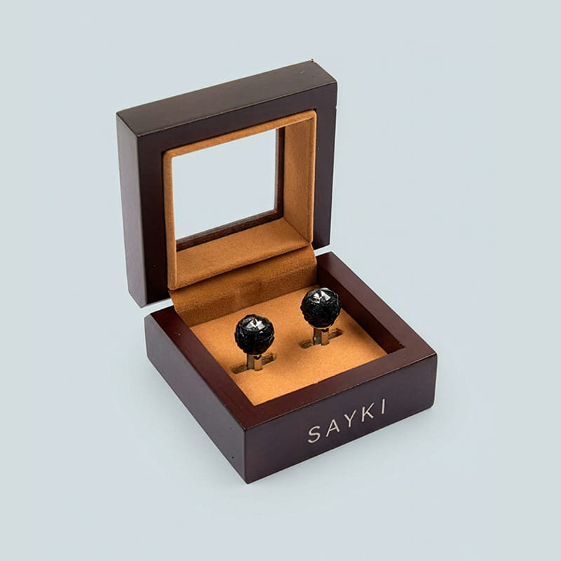 Black cufflinks in branded gift box, accessories gift category