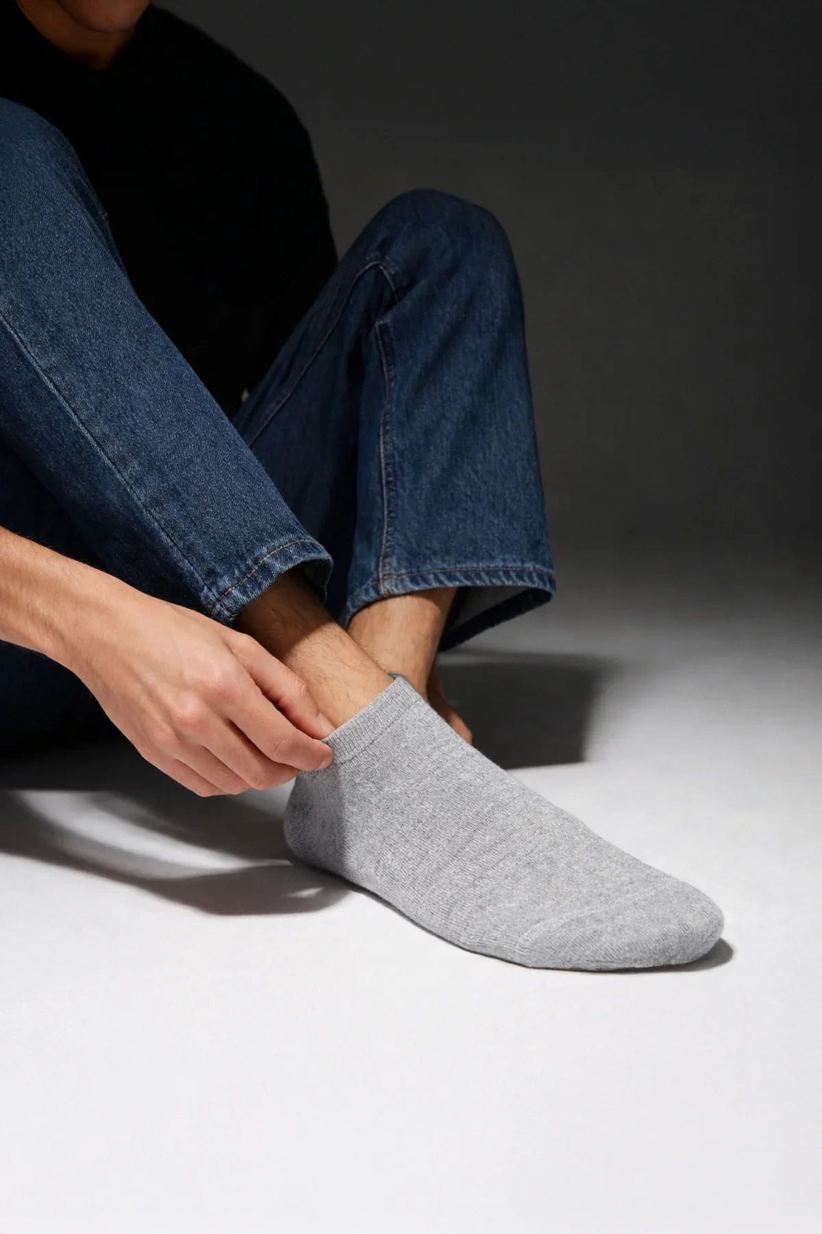 Gray ankle-length bamboo breathable socks with soft textured knit fabric in gift box for comfortable wear