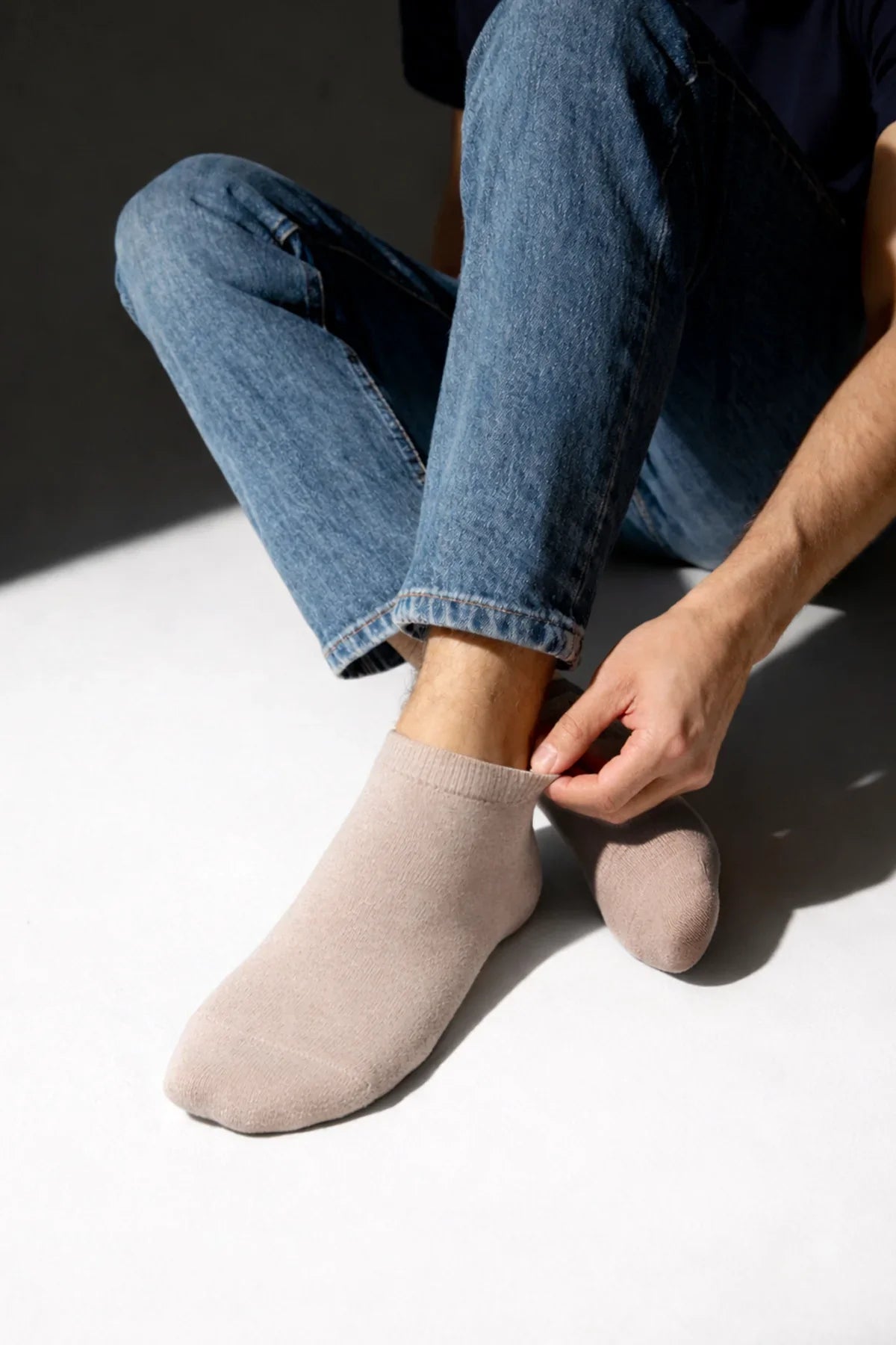 Beige bamboo ankle socks with soft ribbed cuff breathable socks in a gift box for comfortable wear