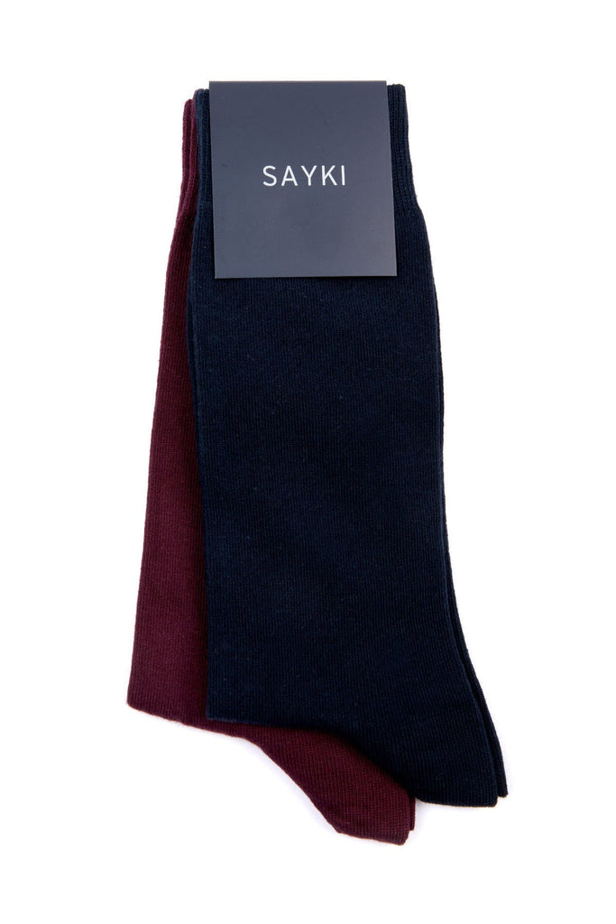 Basic Cotton Black - Navy Socks - Navy - Burgundy / STD /