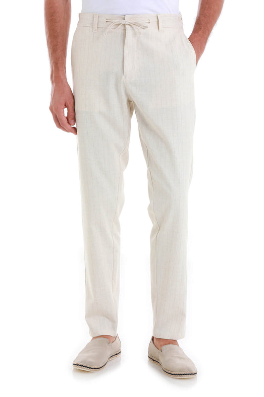 Beige Dynamic Fit Pin Stripe Linen-Blend Jogger Pants