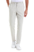 Beige Regular Fit Striped Linen-Blend Jogger Pants