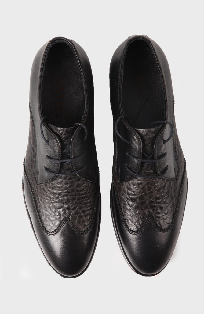 Black Classic Lace-Up Shoes in 100% Genuine Leather - SAYKI