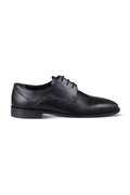 Black Lace Up 100% Leather Cap Toe Derby Shoes