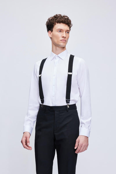 Black Leather Trim Clip Suspenders