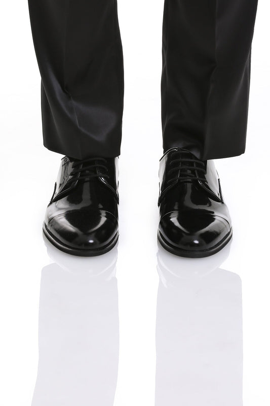 Black Patent Leather Lace Up Cap Toe Tuxedo Shoes SAYKI