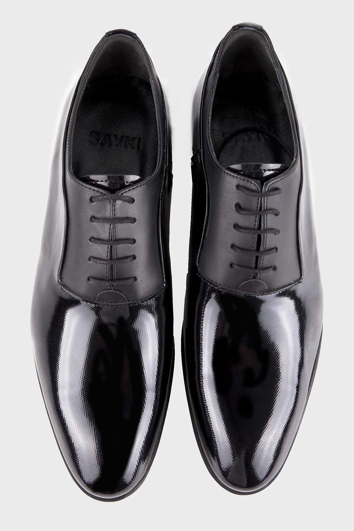 Black Patent Leather Lace-Up Oxford Tuxedo Shoes - SAYKI