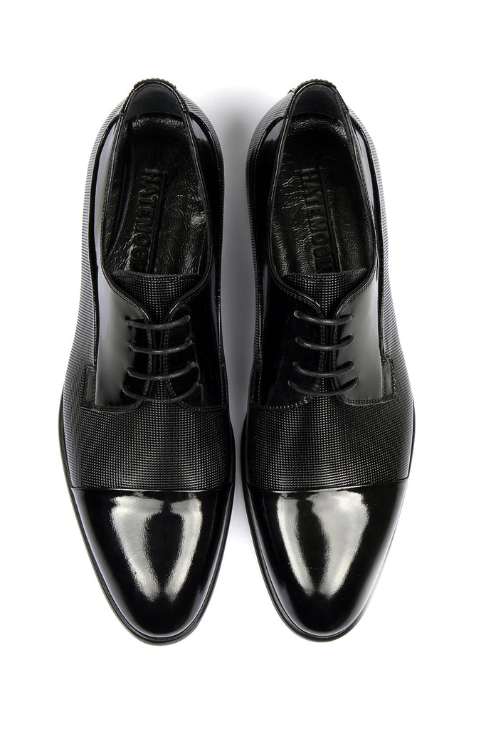 Black Patent Leather Lace-Up Tuxedo Shoes - MIB