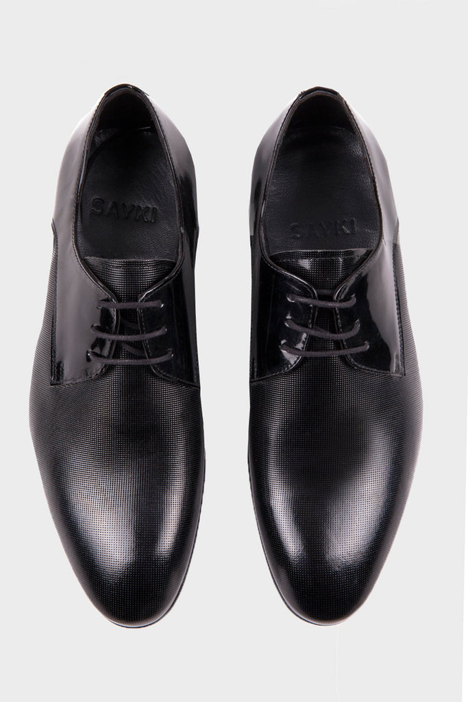 Black Patent Leather Lace-Up Tuxedo Shoes - SAYKI