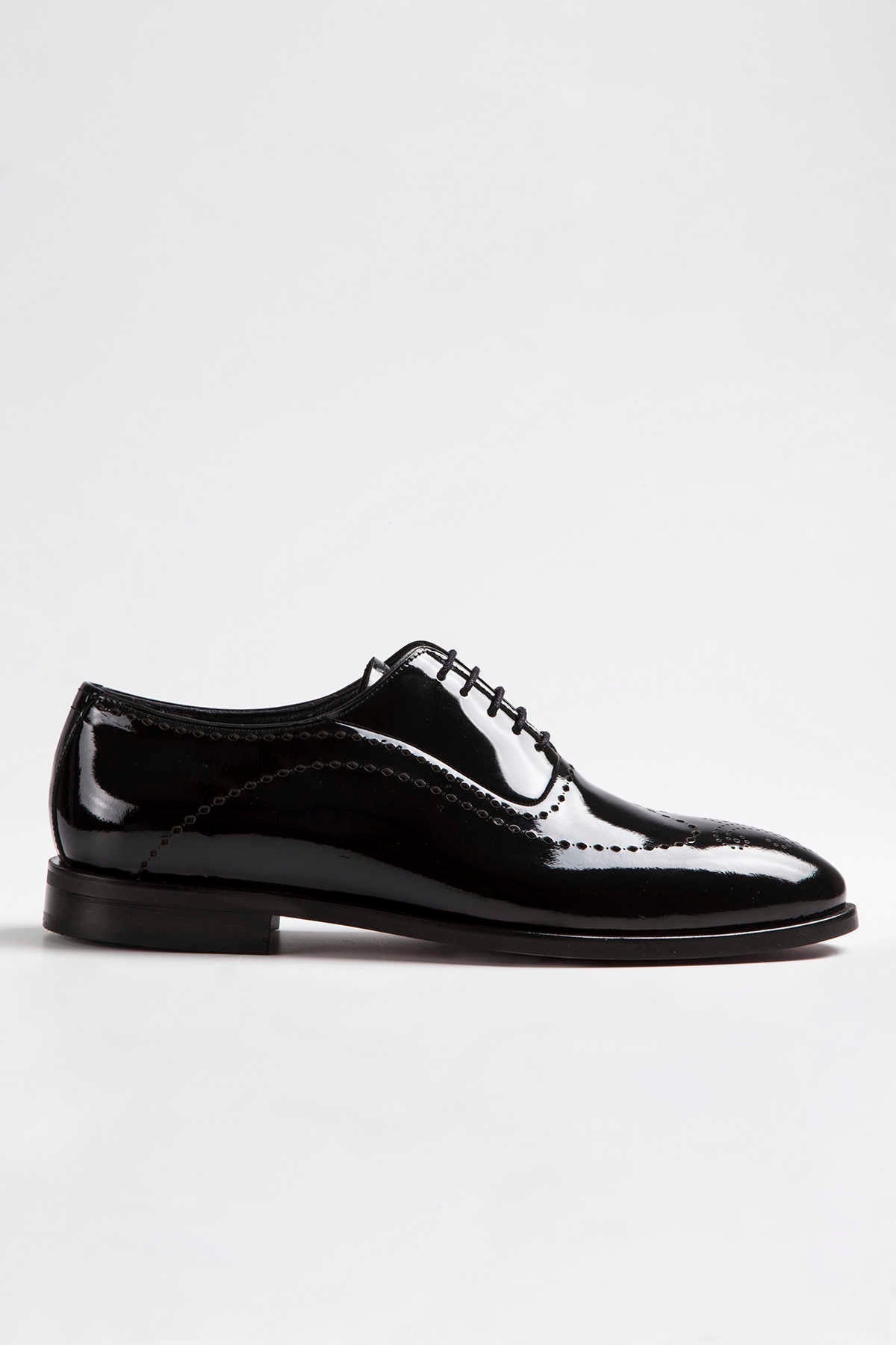Black Patent Leather Lace-Up Wingtip Tuxedo Shoes - SAYKI