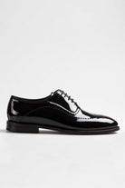 Black Patent Leather Lace-Up Wingtip Tuxedo Shoes - SAYKI