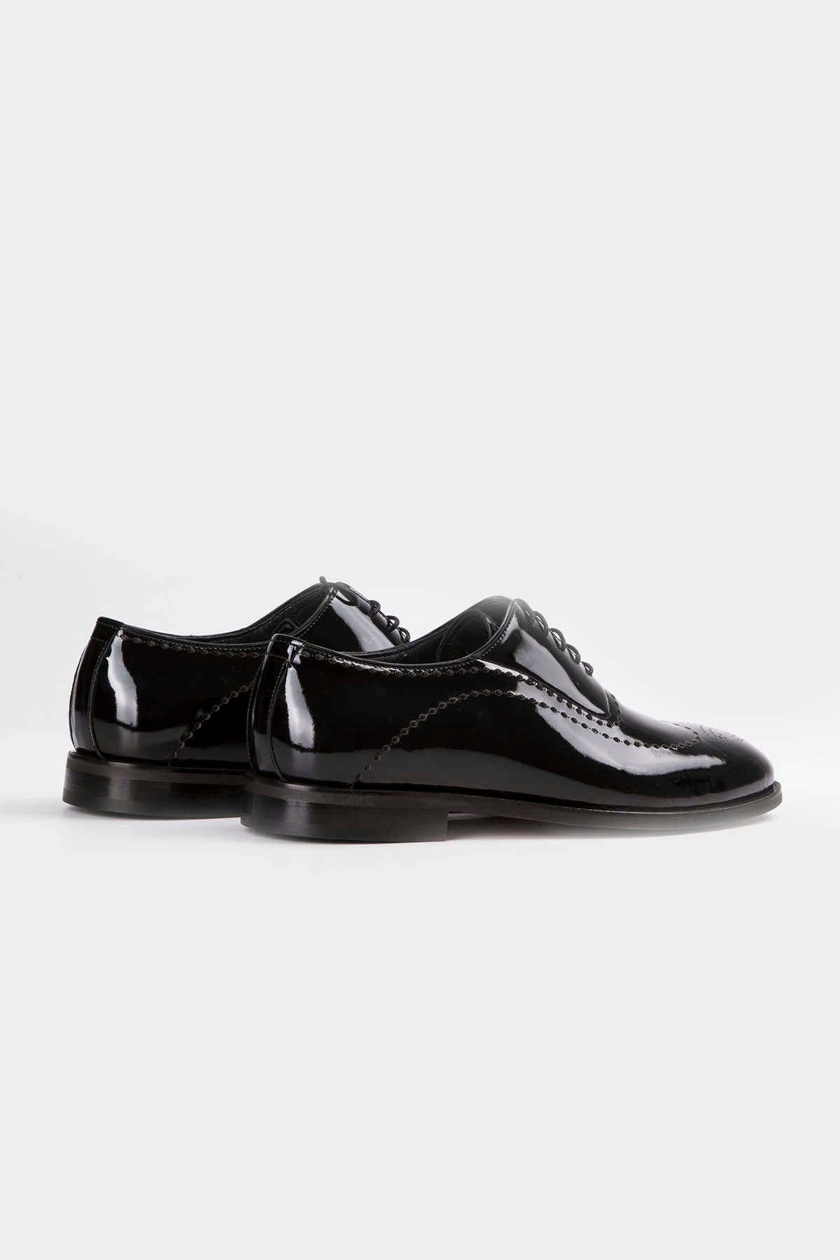 Black Patent Leather Lace-Up Wingtip Tuxedo Shoes - SAYKI