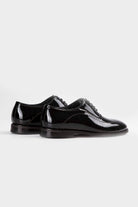 Black Patent Leather Lace-Up Wingtip Tuxedo Shoes - SAYKI
