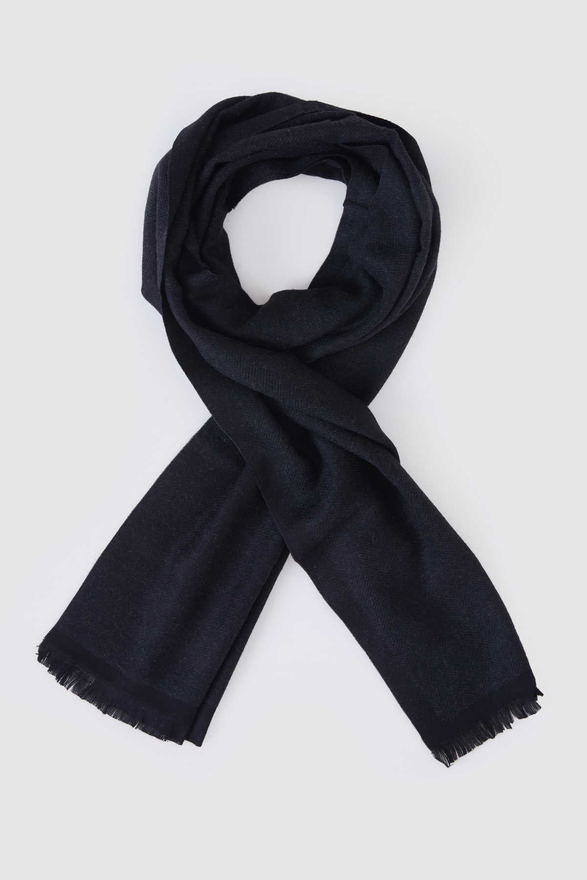 Black Textured Wool Winter Scarf - MIB