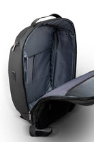 Black laptop backpack with a sleek, modern design and multiple internal compartments.