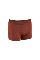 Brown men’s boxer briefs with a matching elastic waistband.