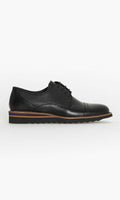 Casual 100% Genuine Leather Black Cap Toe Lace-Up Shoes