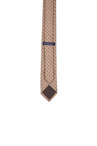 A beige tie with small dark brown polka dots and a matching brown triangular tip, featuring the ’natenollo’ brand label.