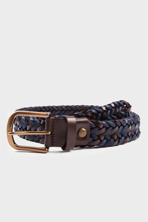 Casual Knitted Leather Navy - Tan Belt MIB
