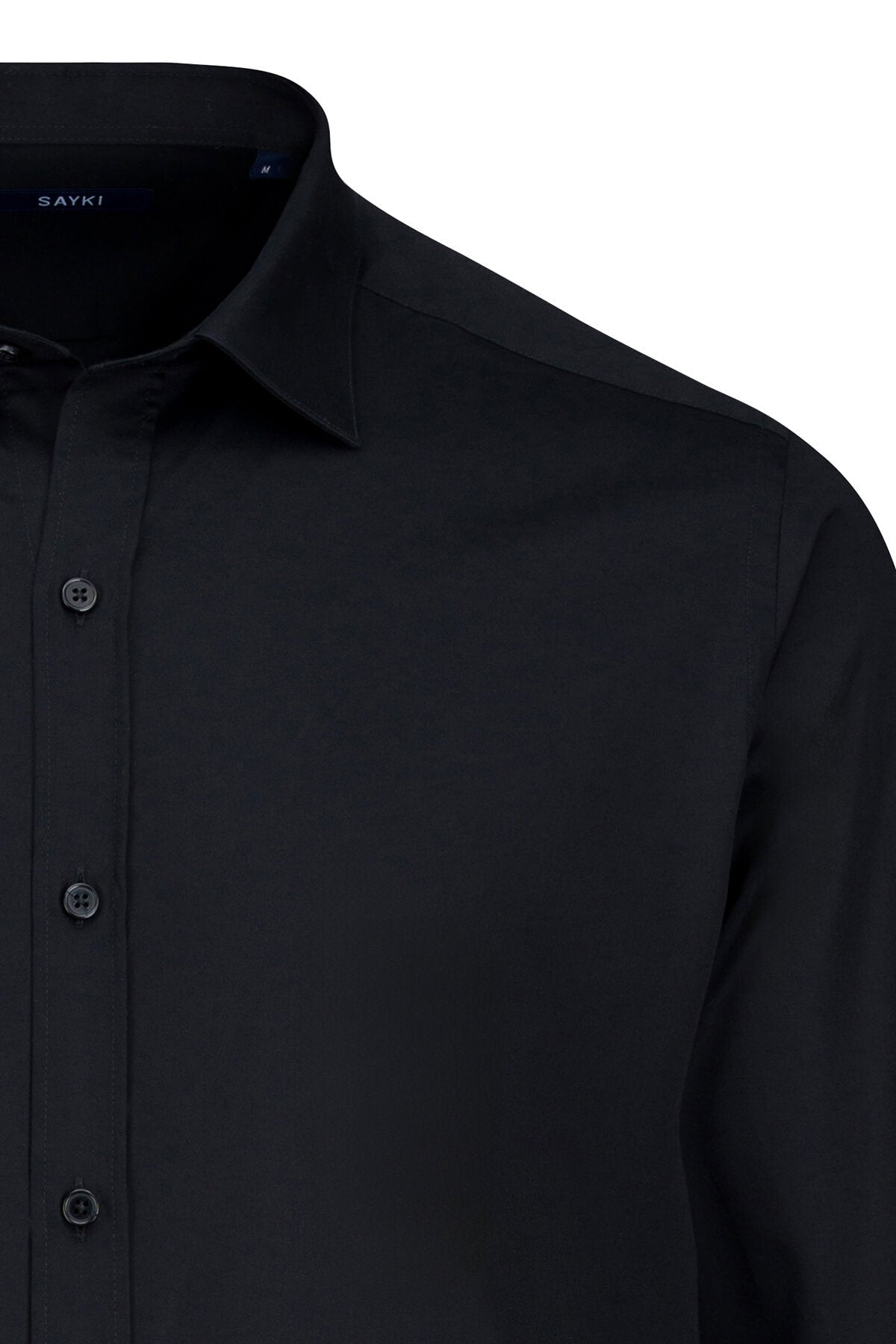 Classic Fit 100% Cotton Black Dress Shirt - SAYKI