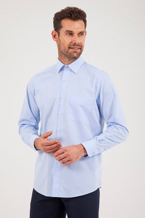 Classic Fit Long Sleeve Patterned Cotton Blend Ice Blue